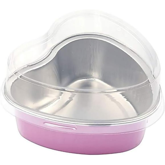 KitchenDance Disposable Aluminum Mini Heart Shaped Cake Pan with Lid - 3.5 Ounce, Pink