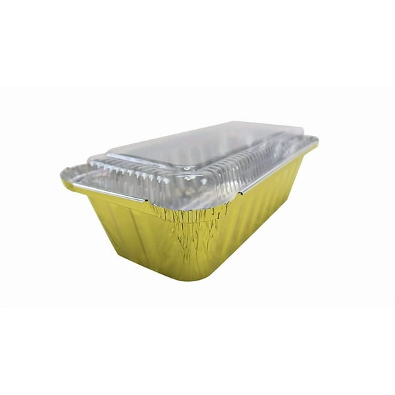 KitchenDance Disposable Colored Aluminum Loaf Pans with Plastic Lids - 1.5 Pounds Rectangular Aluminum Foil Baking Pan, Aluminum Pans Perfect for Baking, Cooking, Preparing Food, #1650P (Gold, 500)