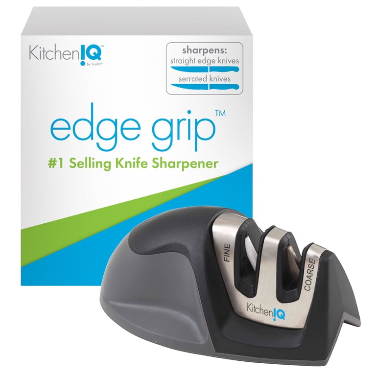 KitchenIQ Edge Grip 2-Stage Knife Sharpener, Black, Compact 3.75