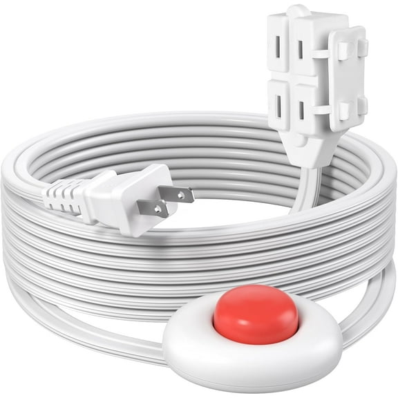 KitchenK 12ft Extension Cord with Footswitch 16/2 SPT-2, 3-Outlet Indoor Extension Cord with On Off Switch, for Christmas Tree and Holiday Decorations, White