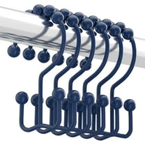 Titanker Shower Curtain Hooks Rings, Rust-Resistant Metal Double Glide Shower Hooks for Bathroom Shower Rods Curtains, Set of 12 Hooks - Navy Blue