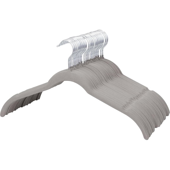 KitchenKey 50 Pack Velvet Shirt Hangers for Women, 16.5'' Suit Hangers with 360° Swivel Hook, Non-Slip Coat Clothes Hanger for Tank Top, Shirts, Dress, Blouses, Strappy Dresses (Grey)