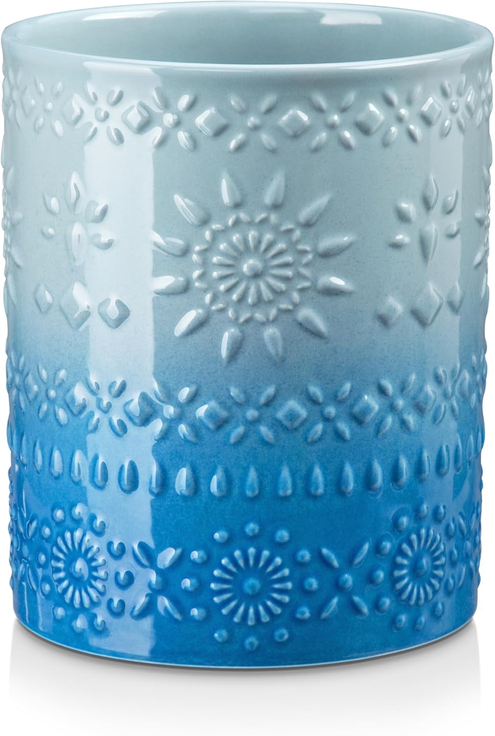 KitchenKey Extra Large Kitchen Utensil Holder, 7.2" Ceramic Farmhouse Utensil Holder For Kitchen Décor Countertop With Heavy And Sturdy Base, Utensil Crock Organizer, Blue