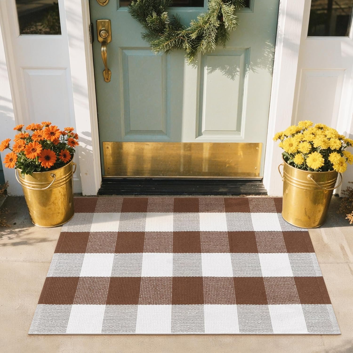 KitchenKey Fall Outdoor Rug 2x3, Halloween Buffalo Plaid Front Porch ...