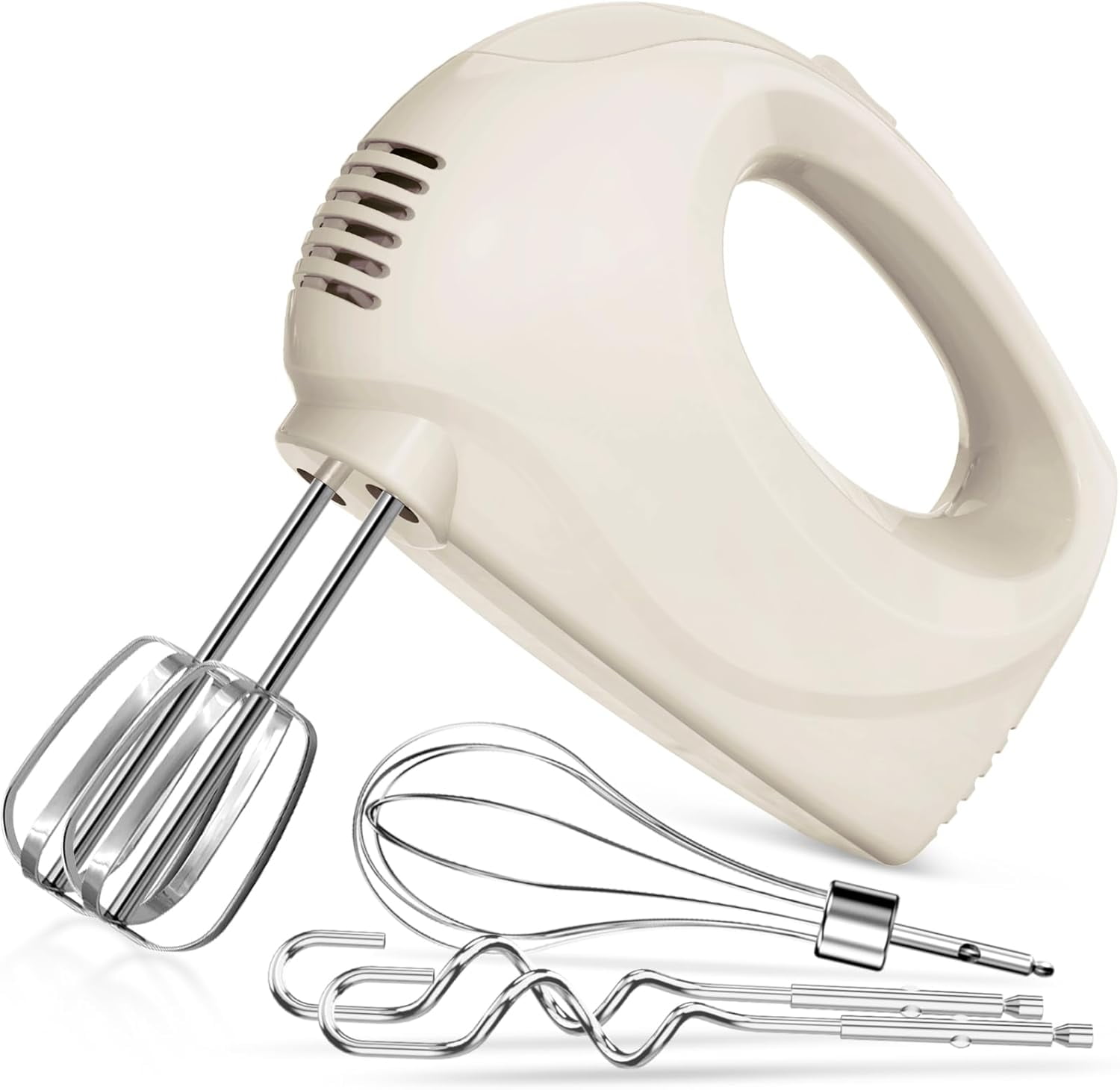 KitchenKey Handmixer Electric Handheld - 5 Speed Portable Kitchen Mixer Electric with 5 Stainless Steel Accessories Whisk, Food Beater for Whipping Mixing Cookies(Ivory)