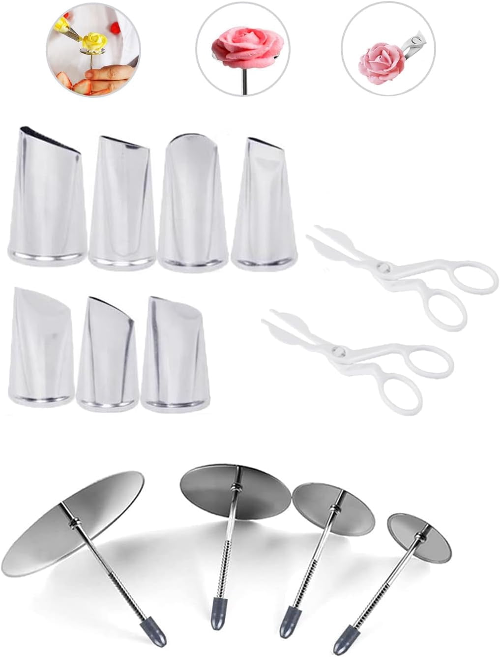 KitchenKey Icing Flower Tools with 7 Pcs Flower Piping Tips Set,4 ...