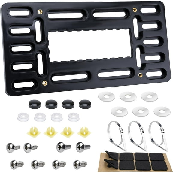 KitchenKey License Plate Bracket Holder, Front License Plate Bracket, No Drill Front Plate Mount, Licenses Plates Brackets Bumper, Car Frame Mount Adapter with Stainless Steel Screw Cap, Cable Ties