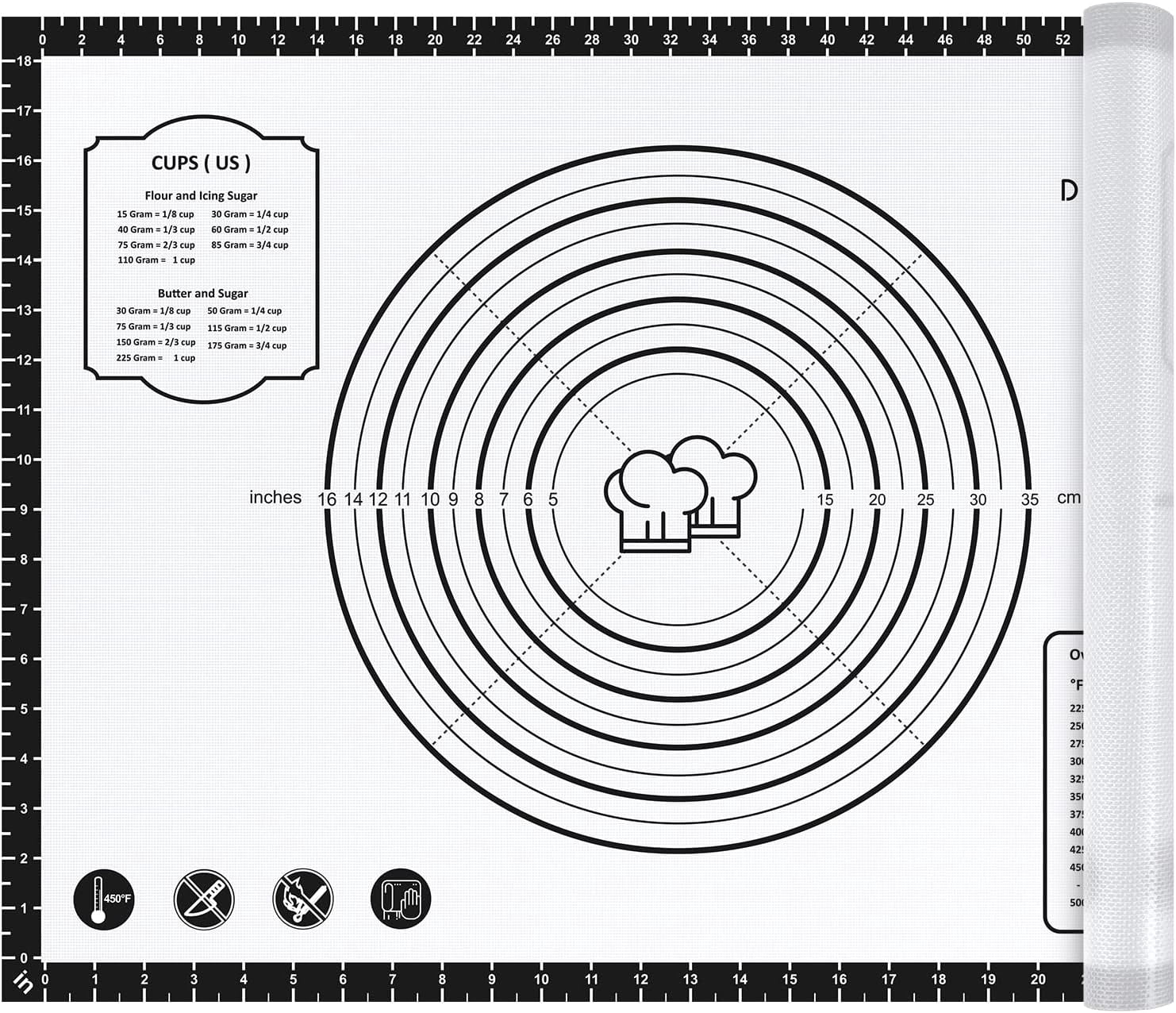 KitchenKey Pastry Mat, 28" x 20" Food Grade Silicone Extra Large Non Stick Baking Sheet Mat with Measurement for Making Cookies,Macarons,Bread and Pastry