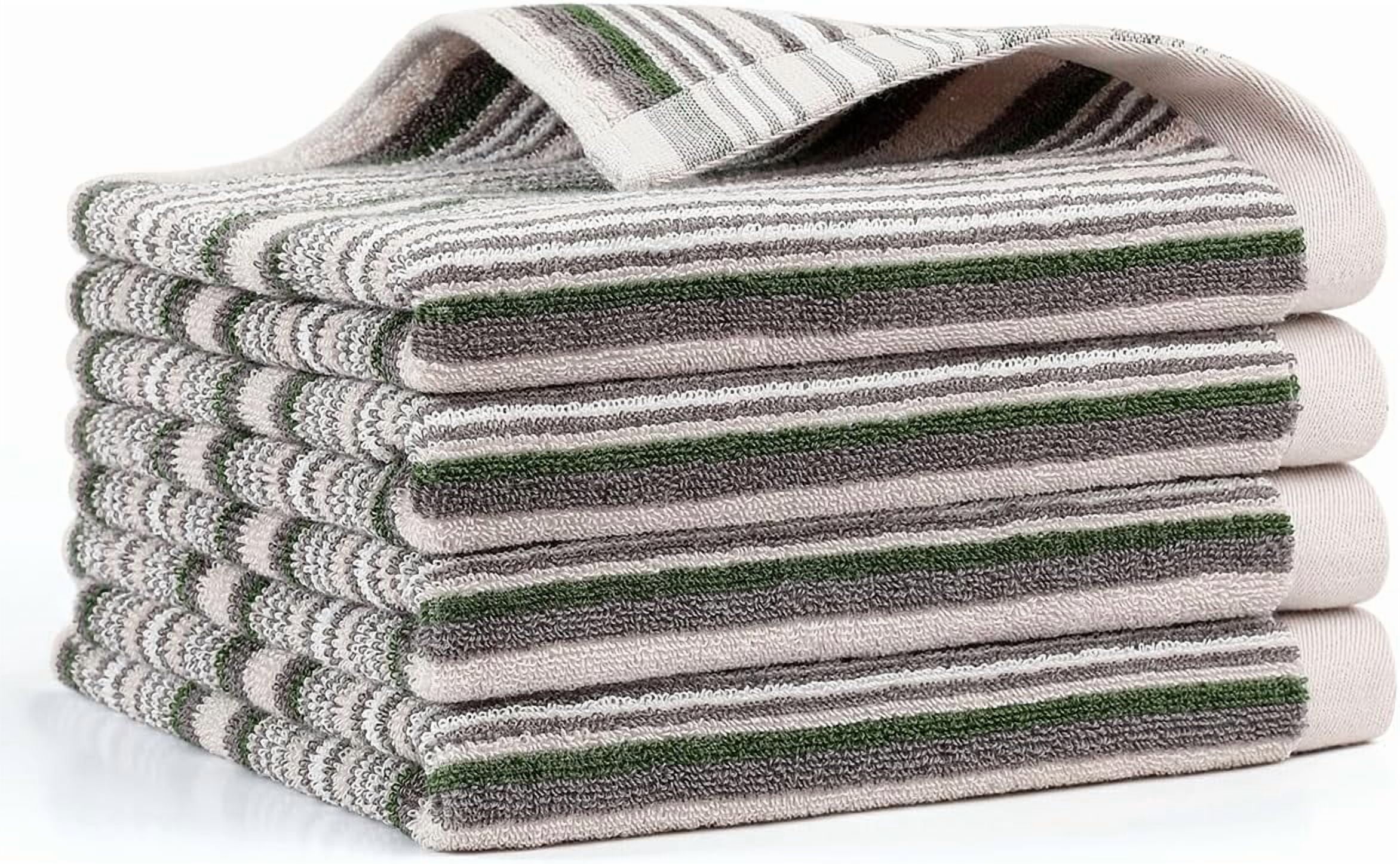 KitchenKey Premium Cotton Kitchen Dish Towels for Drying Dishes,Large Long Kitchen Hand Towels, Thick Highly Absorbent Dish Clothes Tea Towel Sets with Hanging Loop, 16" X 26", 4 Pcs, Gray and Green
