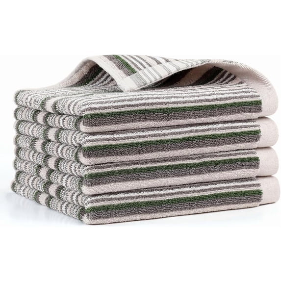 KitchenKey Premium Cotton Kitchen Dish Towels for Drying Dishes,Large Long Kitchen Hand Towels, Thick Highly Absorbent Dish Clothes Tea Towel Sets with Hanging Loop, 16" X 26", 4 Pcs, Gray and Green