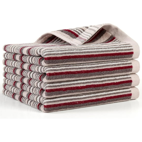 KitchenKey Premium Cotton Kitchen Dish Towels for Drying Dishes,Large Long Kitchen Hand Towels, Thick Highly Absorbent Dish Clothes Tea Towel Sets with Hanging Loop, 16" X 26",4 Pcs,Gray and Wine Red