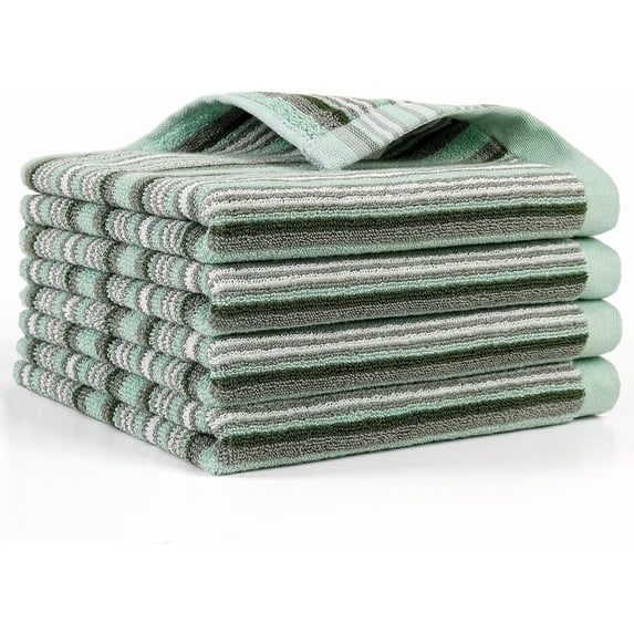 KitchenKey Premium Cotton Kitchen Dish Towels for Drying Dishes,Large Long Kitchen Hand Towels, Thick Highly Absorbent Dish Clothes Tea Towel Sets with Hanging Loop, 16" X 26", 4 Pcs, Green