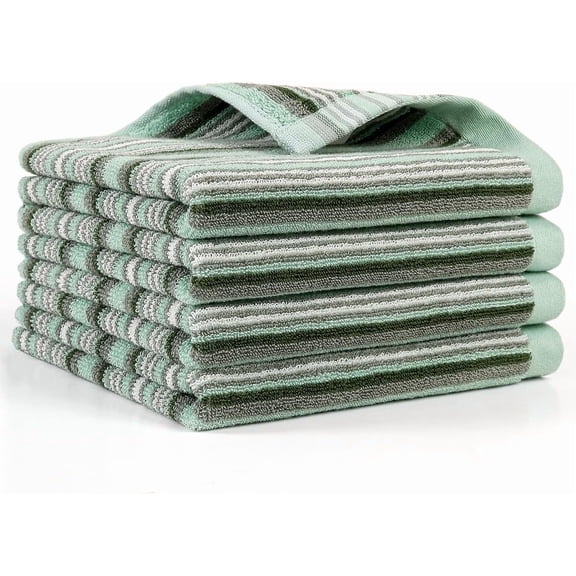 KitchenKey Premium Cotton Kitchen Dish Towels for Drying Dishes,Large Long Kitchen Hand Towels, Thick Highly Absorbent Dish Clothes Tea Towel Sets with Hanging Loop, 16" X 26", 4 Pcs, Green