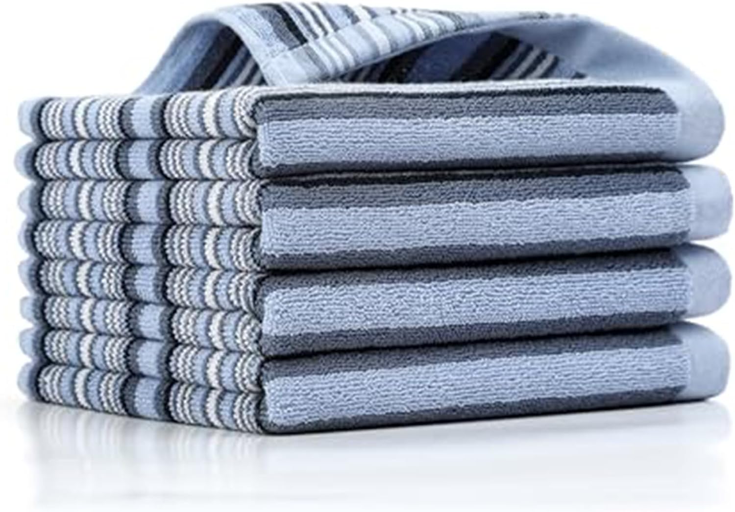 KitchenKey Premium Cotton Kitchen Dish Towels for Drying Dishes,Large Long Kitchen Hand Towels, Thick Highly Absorbent Dish Clothes Tea Towel Sets with Hanging Loop, 16" X 26", 4 Pcs, Blue