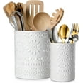 thumbnail image 1 of KitchenKey Utensil Holder, 7.2"+5.4" Ceramic Utensil Holder for Countertop, Large Cooking Utensil Crocks for Kitchen Counter, Farmhouse Utensil Vase for Housewarming, Kitchen Decor, Set of 2, Snow, 1 of 18