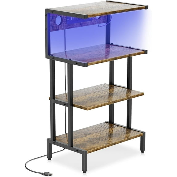 KitchenKey Video Game Console Shelf with Outlet, Stereo Racks and Stand with Led Strip Light,4-Tier Gaming Shelf for PS4 PS5 Xbox Games Organizer, Small Entertainment Center,AV Media Stand for CD DVD