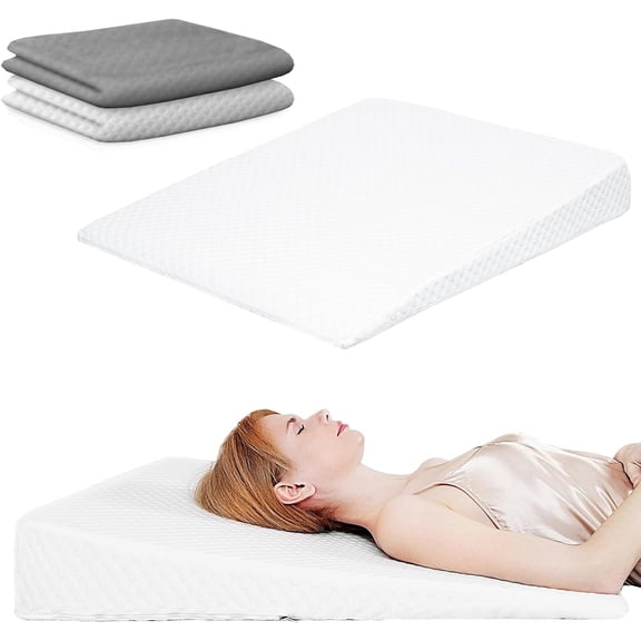 KitchenKey Wedge Pillow, Bed Wedge Pillows for Sleeping, Snoring, Back Support, After Surgery, Foam Triangle Pillow, Removable Washable Cover (Gray White, 5in)