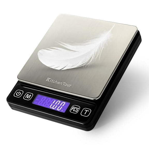 KitchenTour Digital - 500g/0.01g High Accuracy Precision Multifunction Food Meat Scale Small Scale Jewelry Lab Carat Powder Scale with Back-Lit LCD Display(Batteries Included)