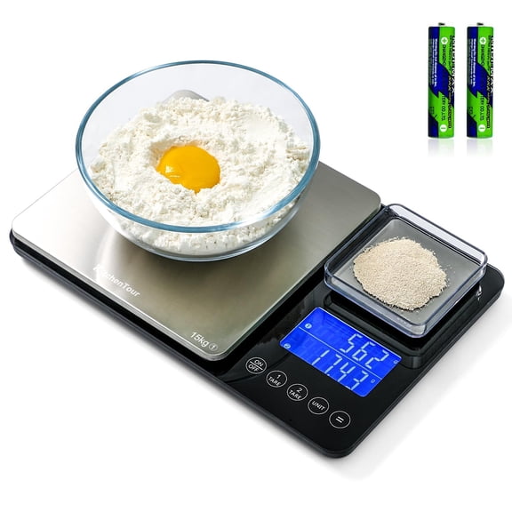 KitchenTour Dual Platform Food Scale, 0.001oz/33lb Precision Smart Kitchen Scales Digital Weight Grams and Ounces for Home Cooking Baking Meal Prep Sourdough Bread, Stainless Steel
