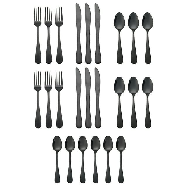 KitchenTrend Black Delilah 24 Piece Stainless Steel Flatware Set