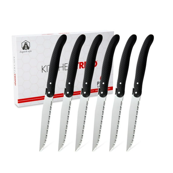 KitchenTrend 6pcs Steak Knives Set Non-Stick & Rust-Resistant Dinner Knives, with Gift Box