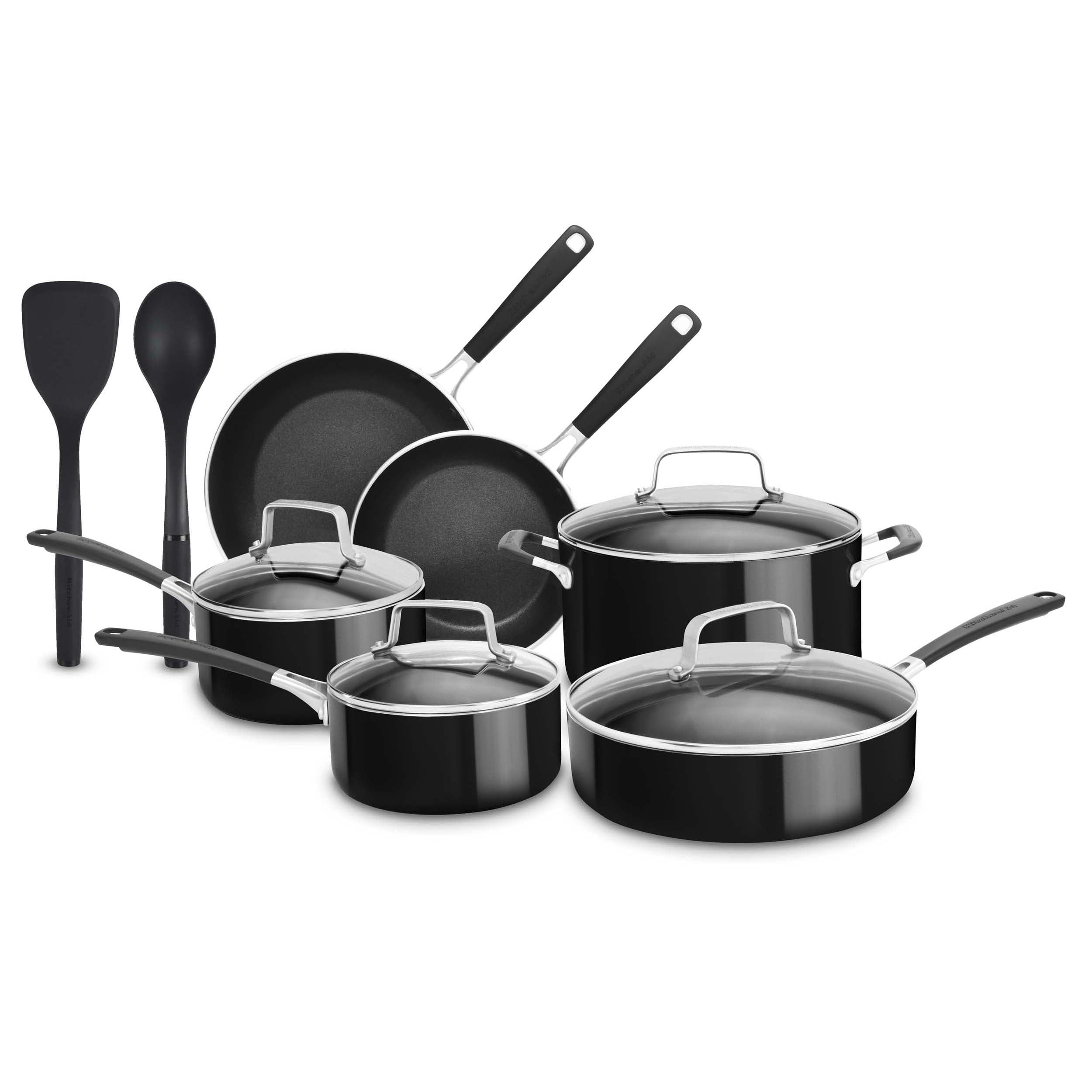 Motase 12 Pieces Kitchen Nonstick Frying Pan Sets Aluminum Cookware with Removable Handle,White, Size: 12PS