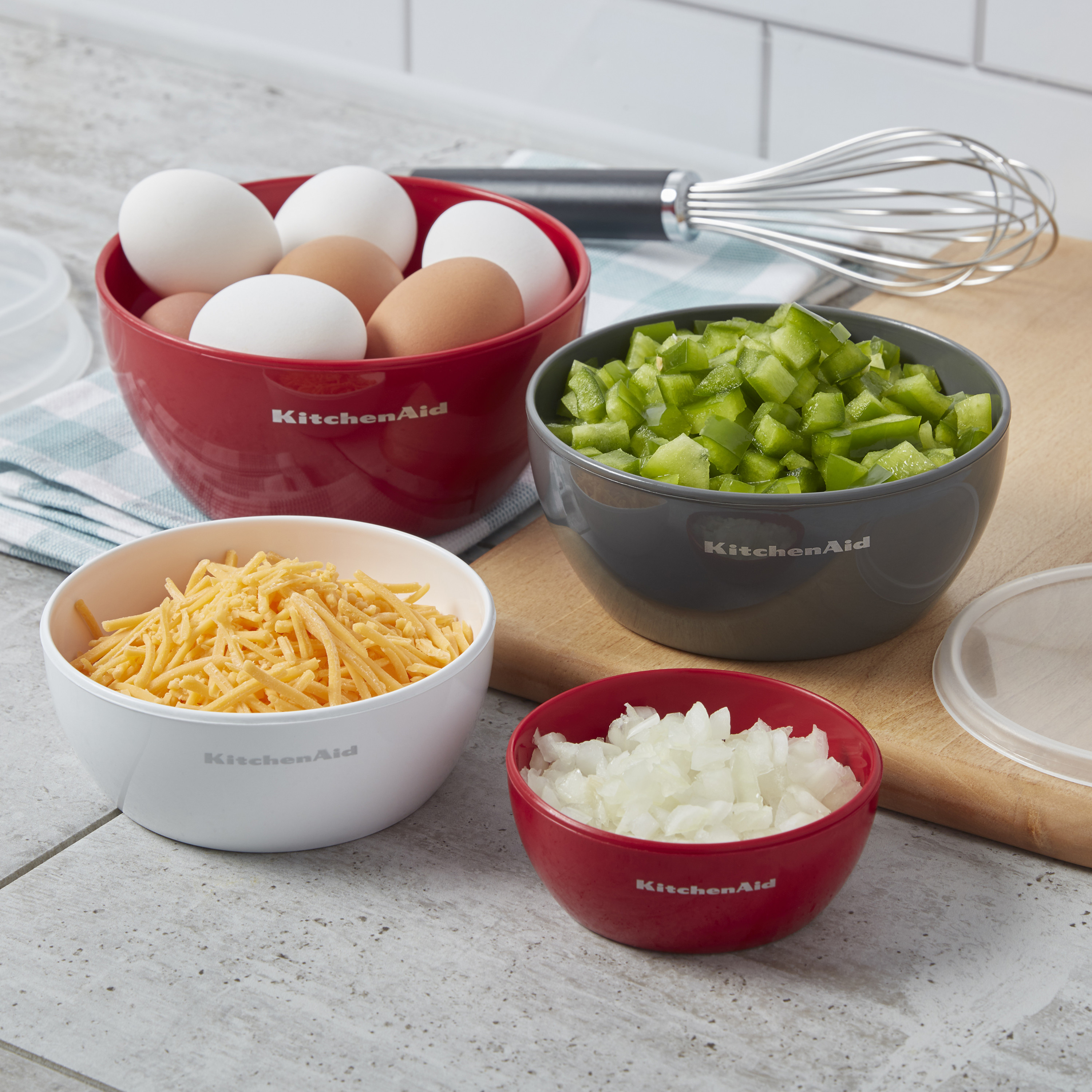 Kitchenaid 4-piece Prep Bowl Set with Lids, Assorted Sizes and Colors: Red, Grey, White - image 1 of 15