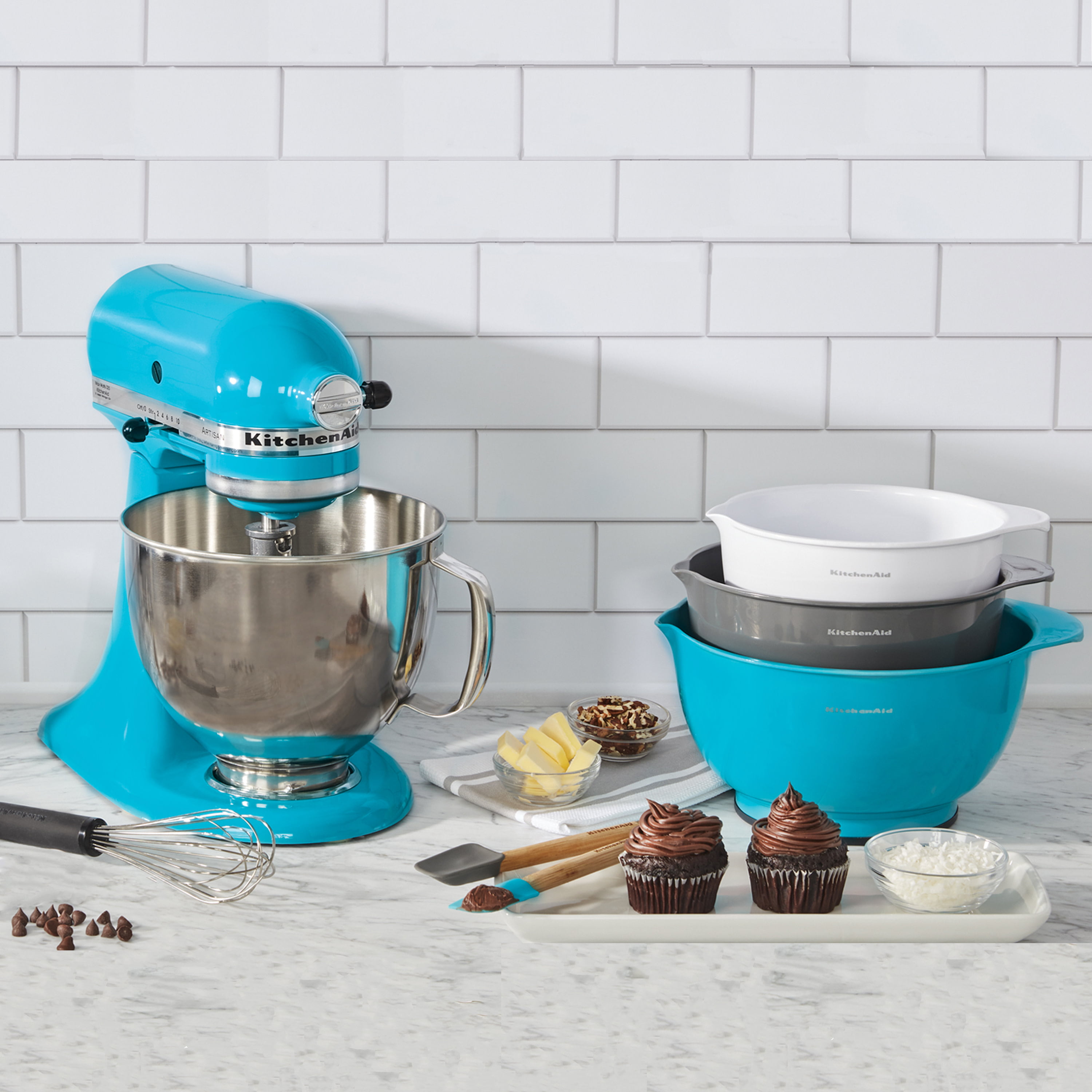 Kitchenaid 6-piece Mixing Bowl and Baking Set Bundle, Ocean Drive Blue 