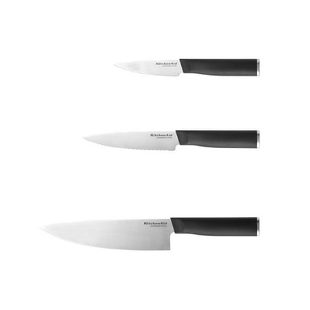 Kitchenaid Classic 3-piece Chef Knife Set Black with Endcap and Blade Cover, Black