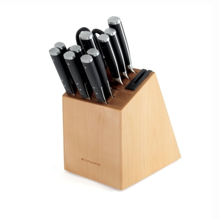 Kitchenaid Gourmet 14-piece Forged Tripe-Rivet Knife Block Set with Built-In Sharpener, Natural