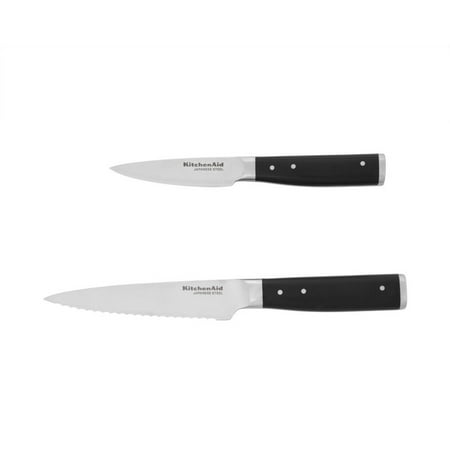 Kitchenaid Gourmet 2-piece Forged Tripe-Rivet Utility and Paring Knife Set with Blade Covers, Black