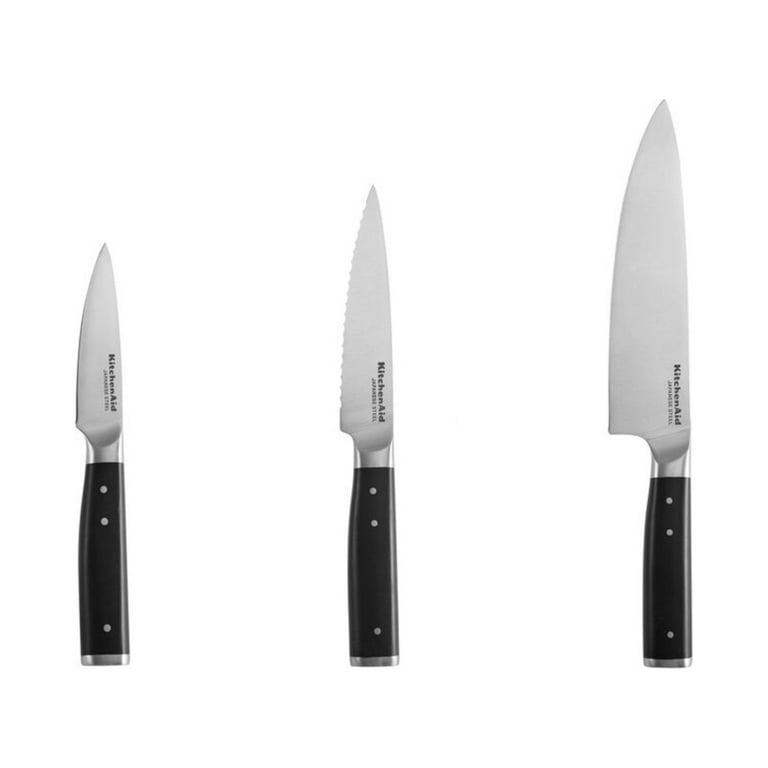 Kitchenaid Gourmet 3-piece Forged Tripe-Riveted Chef Knife Set with Blade  Covers, Black