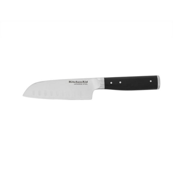 Kitchenaid Gourmet Forged Tripe-Rivet Santoku Knife with Blade Cover, 5-inch, Black