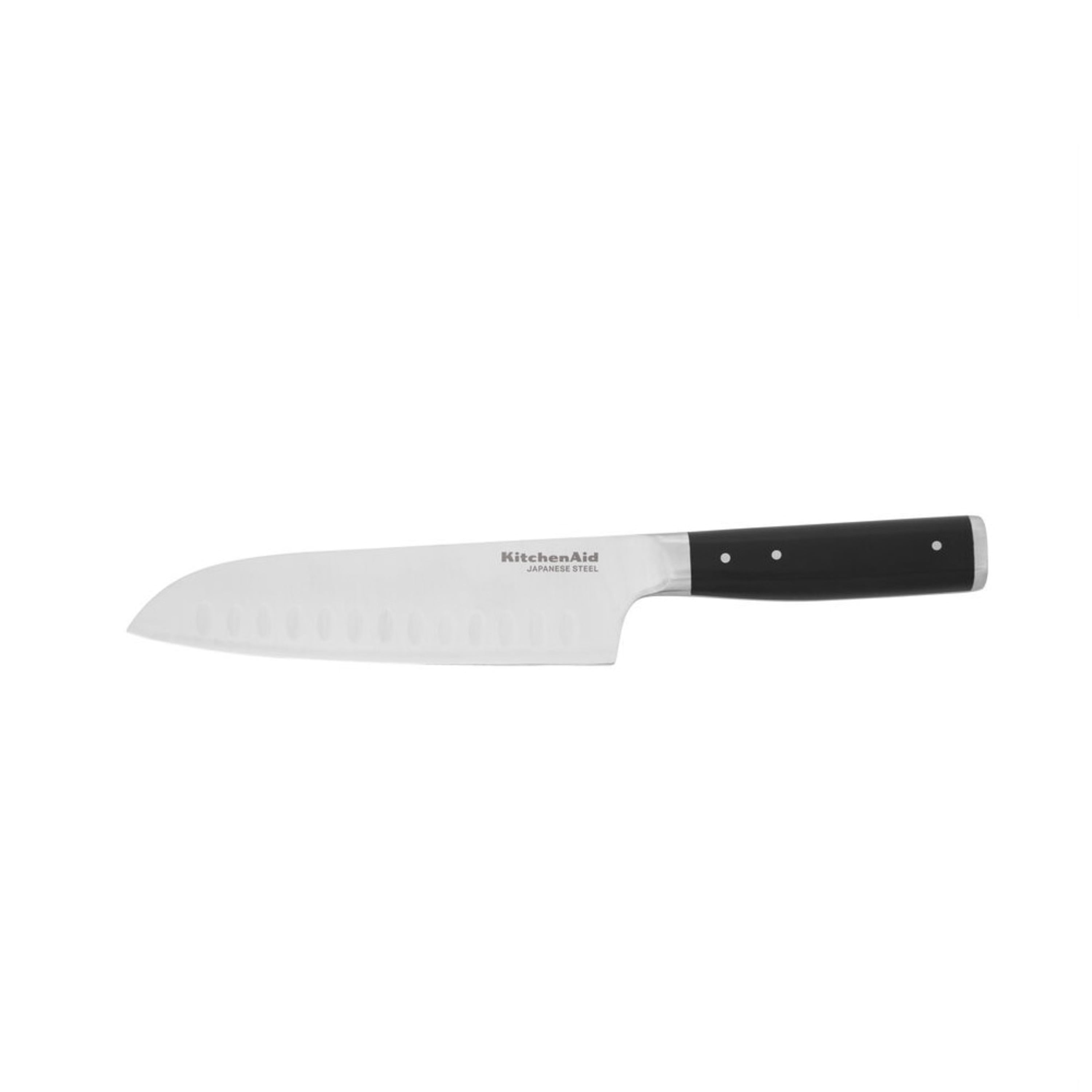 Kitchenaid Gourmet Forged Tripe-Rivet Santoku Knife with Blade Cover, 7-inch, Black