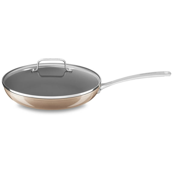 Kitchenaid Hard Anodized Nonstick 12" Skillet With Glass Lid, Toffee Delight (Kc3H112Kltz)