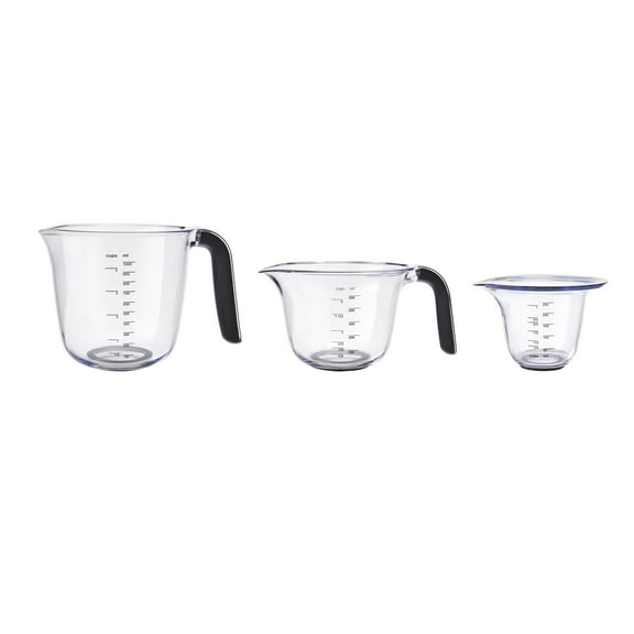 Kitchenaid Universal Clear Plastic Set of 3 Nesting Measuring Cups with Black Handle