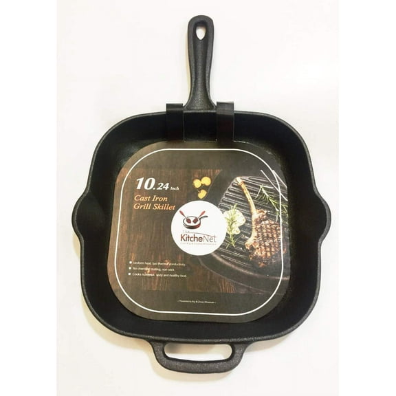 Kitchenet Cast Iron Square Grill Pan - 10.24"