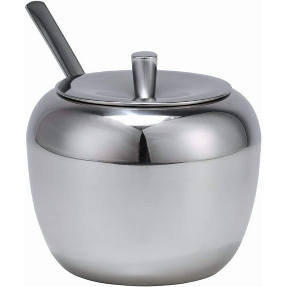 Kitchenexus Large Stainless Steel Sugar Bowl with Lid and Sugar Spoon for Kitchen and Home Sugar Cellar in Apple Shape 11oz/325ml