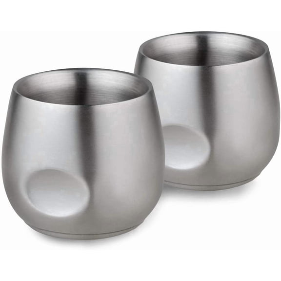 ABCISI Stainless Steel Espresso Cup 2pcs Set, 6oz Double Wall Insulated Unbreakable Stemless Tumbler Small Cup for Outdoor Events Picnics Party