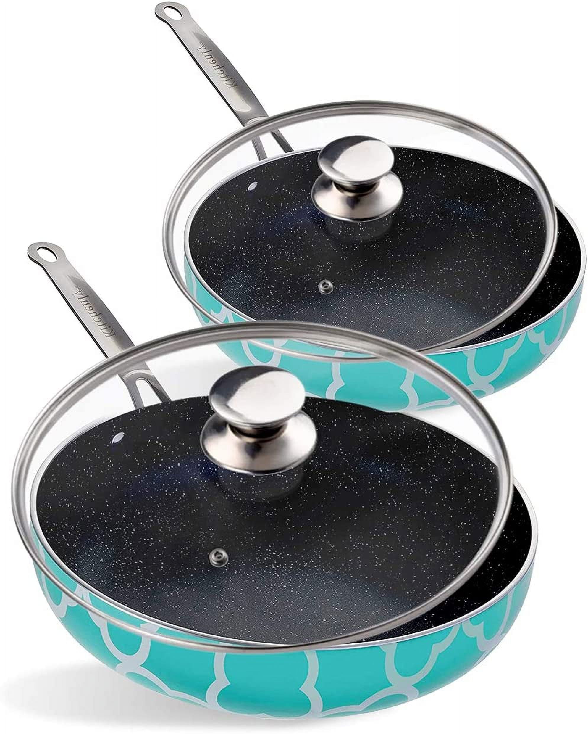 Turquoise Granite Nonstick Frying Pan Set with Lids