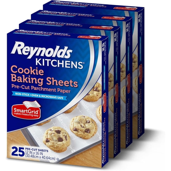 Kitchens Cookie Baking Sheets, Pre-Cut Parchment Paper,25 Count (Pack of 4), 100 Total Sheets