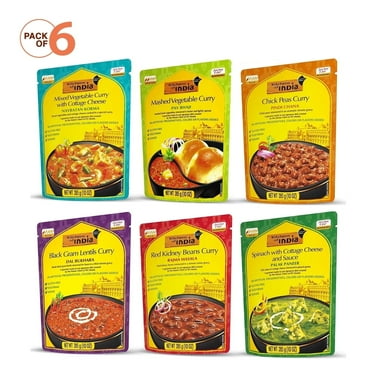 Kitchens of India Ready-to-Eat Dinner Variety Pack, Authentic Indian Dish No Preservatives Added 10 oz (Korma, Pav Bhaji, Pindi Chana, Dal Bukhara, Rajma, and Palak Paneer - Pack of 6)