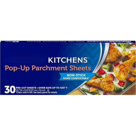 Kitchens Pop-Up Parchment Paper Sheets, 10.7x13.6 Inch, 30 Sheets