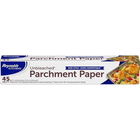 Kitchens Unbleached Parchment Paper Roll, Non Stick Parchment Paper for Cooking and Baking, Oven Safe up to 425 Degrees, Chlorine-Free, 45 Feet x 12 Inches, 45 Total Sq. Ft.