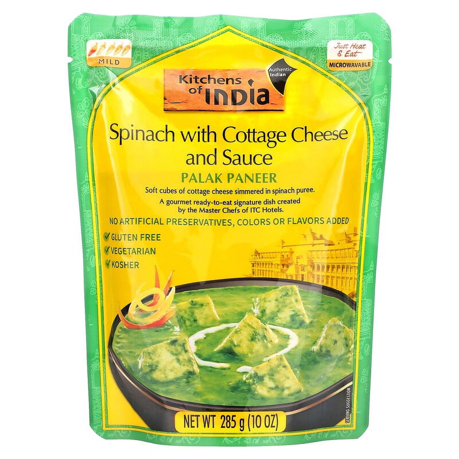 Kitchens of India, Palak Paneer, Spinach with Cottage Cheese and Sauce, Mild, 10 oz (285 g) Pack of 4