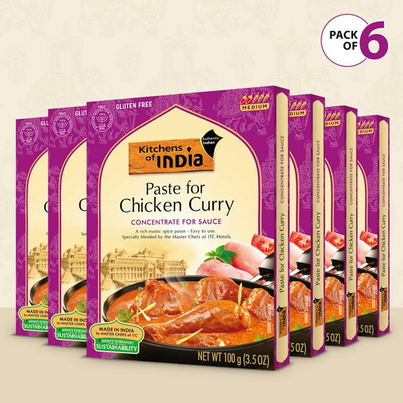 Kitchens of India Spicy Curry Paste, 3.5 oz Packet, Pack of 6