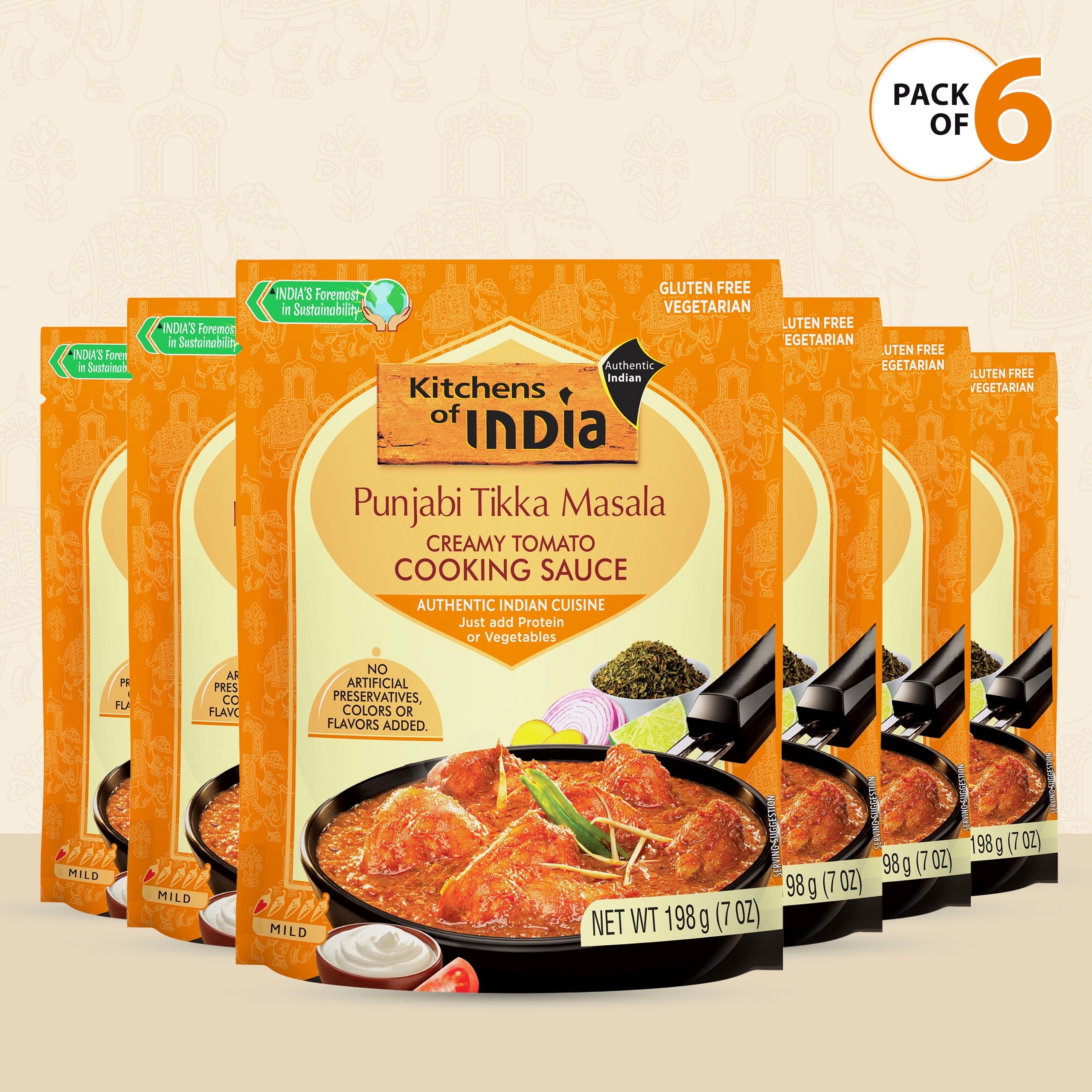 Kitchens of India Punjabi Tikka Masala, (pack of 6) Creamy Tomato Cooking Sauce, Easy to Use Sauce Authentic Indian Dish No Preservatives Added