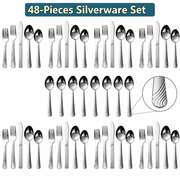 KitchenTrend 48-Piece Flatware Set for 8, Stainless Steel Silverware Set with Extra Teaspoons, Complete Kitchen Cutlery Set, Dishwasher Safe