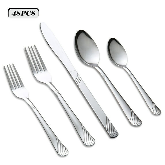 Kitchentrend 48-Piece Flatware Set for 8, Stainless Steel Silverware Set with Extra Teaspoons, Complete Kitchen Cutlery Set, Dishwasher Safe
