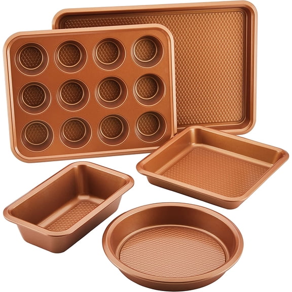 Kitchenware Bakeware Nonstick Baking Cookie, Loaf, Cake Pan Set, 7-Piece, Copper
